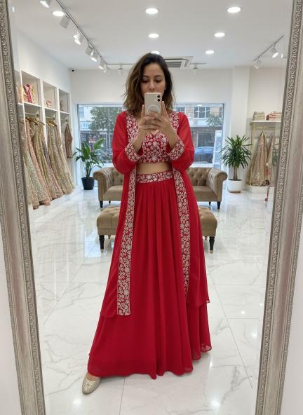 Newly Launched Premium VF 213 GEORGETTE red Wholesale designer lehenga choli in Pune - wholesale export